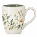 Keramikbecher 350 ml Cremegrün mit Blumenmotiv für Heißgetränke