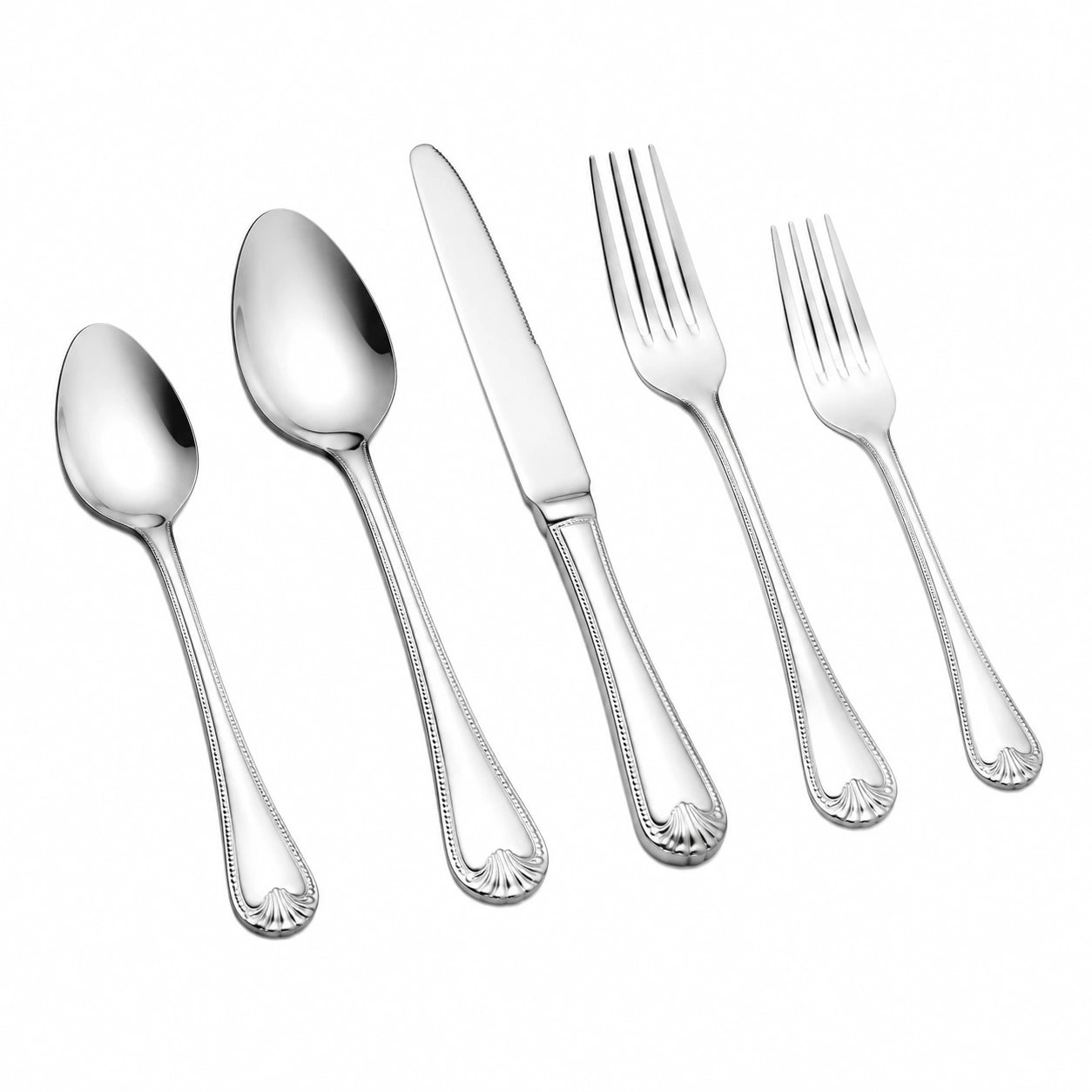 Besteckset 5-teilig aus Edelstahl Silber klassisches Tafeldesign 23 cm