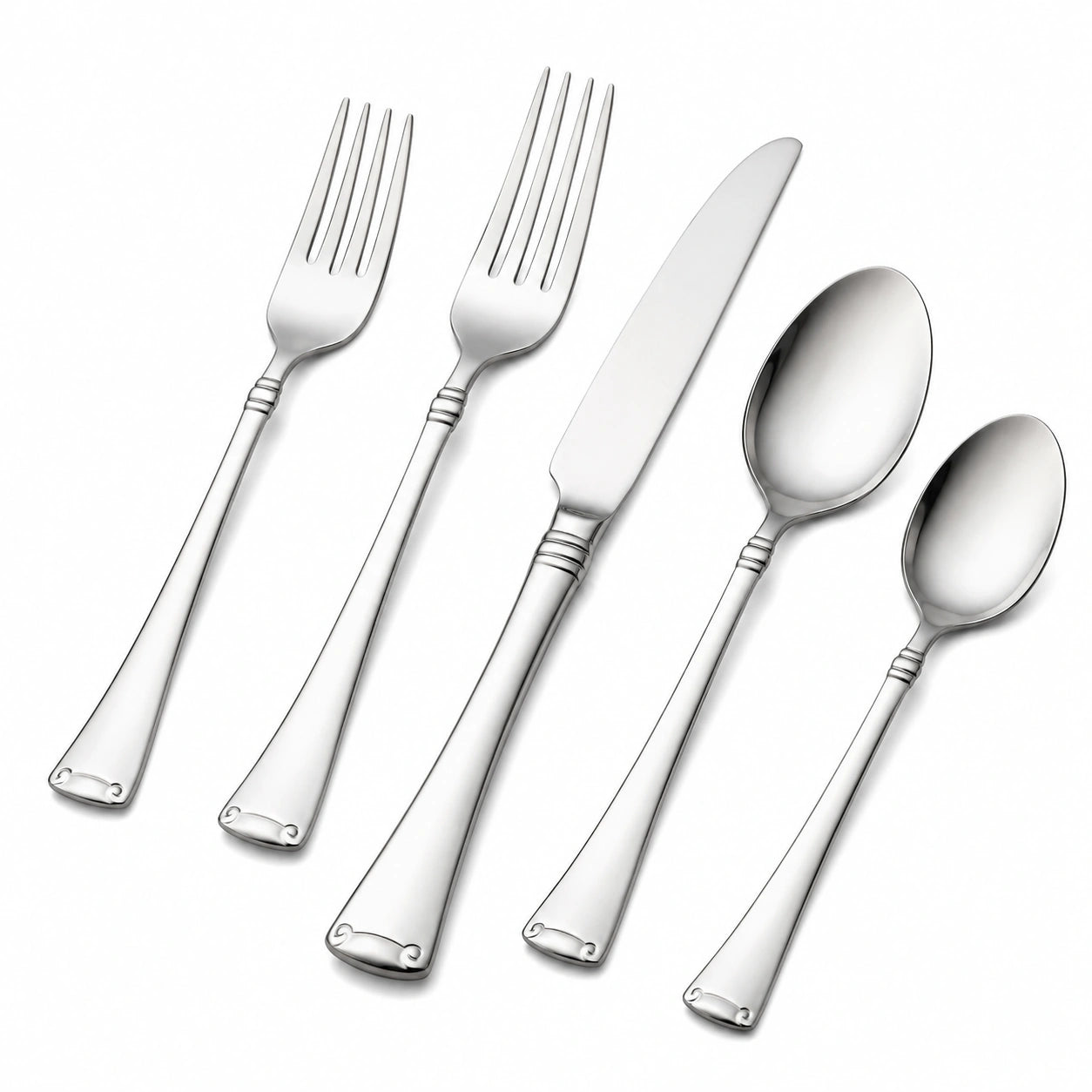 5-teiliges Besteckset aus Edelstahl Silber für 1 Person Klassisch