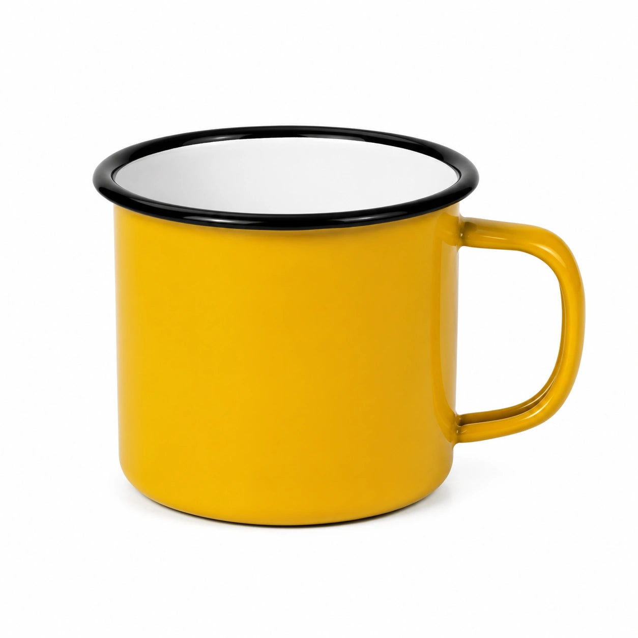 Emaillebecher 350 ml 8 x 9 cm aus Stahl Gelb Schwarz für Heißgetränke