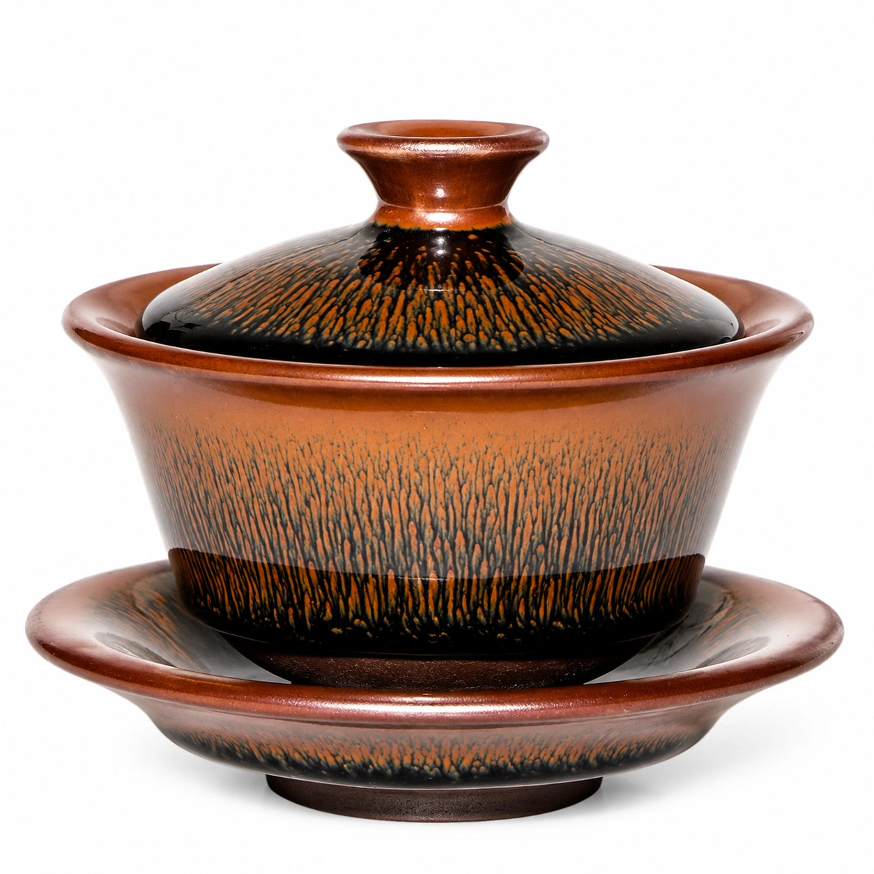 Gaiwan Teeset 12 cm Keramik Braun Schwarz glasiert für Teezeremonie