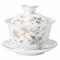 Porzellan Gaiwan 150 ml Weiß Grün Gold mit Deckel und Untertasse für Tee