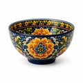Keramikschüssel 20 cm dunkelblau mit floralem Muster glasiert
