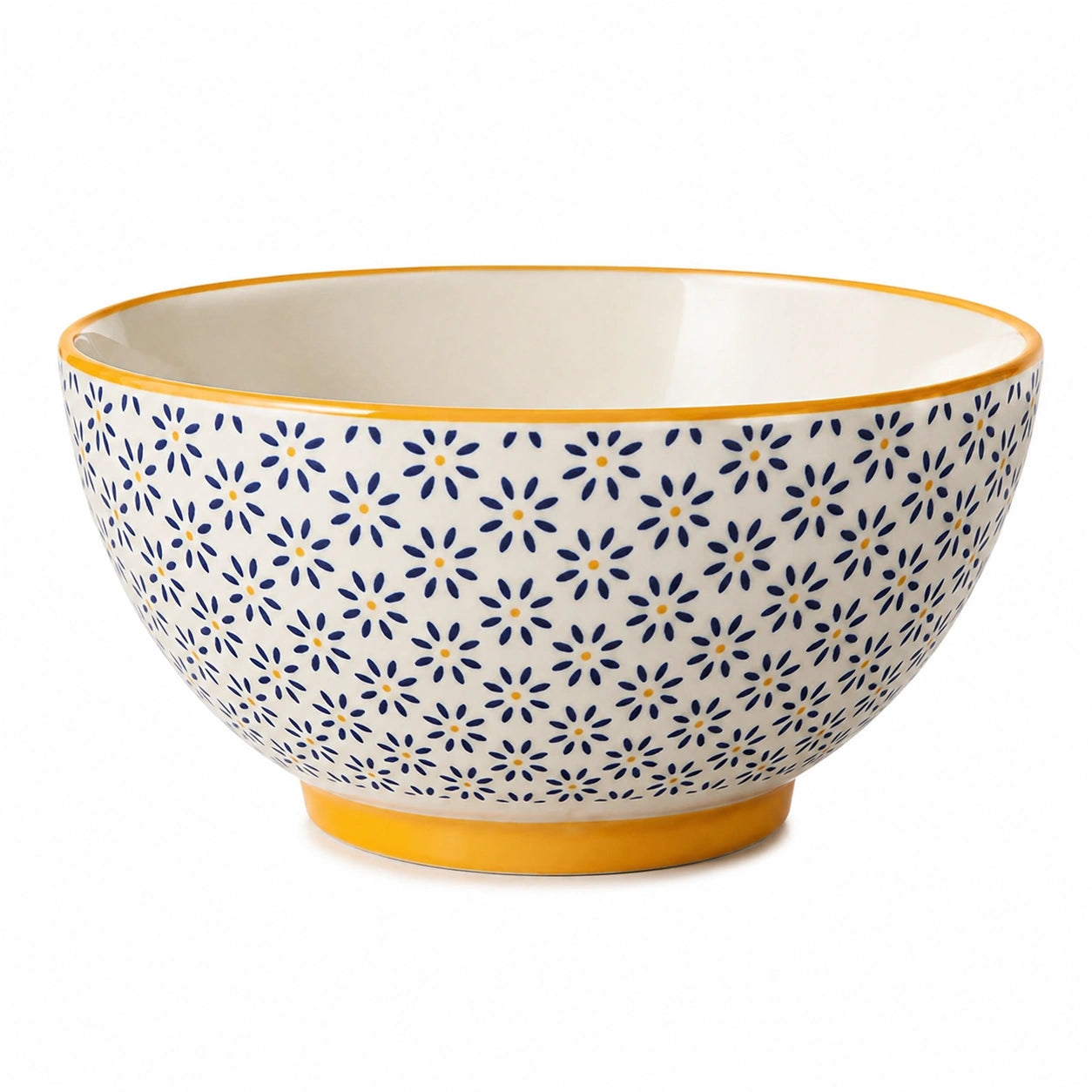 Keramikschüssel 20 cm cremeweiß blau gelb mit Blumenmuster zum Servieren