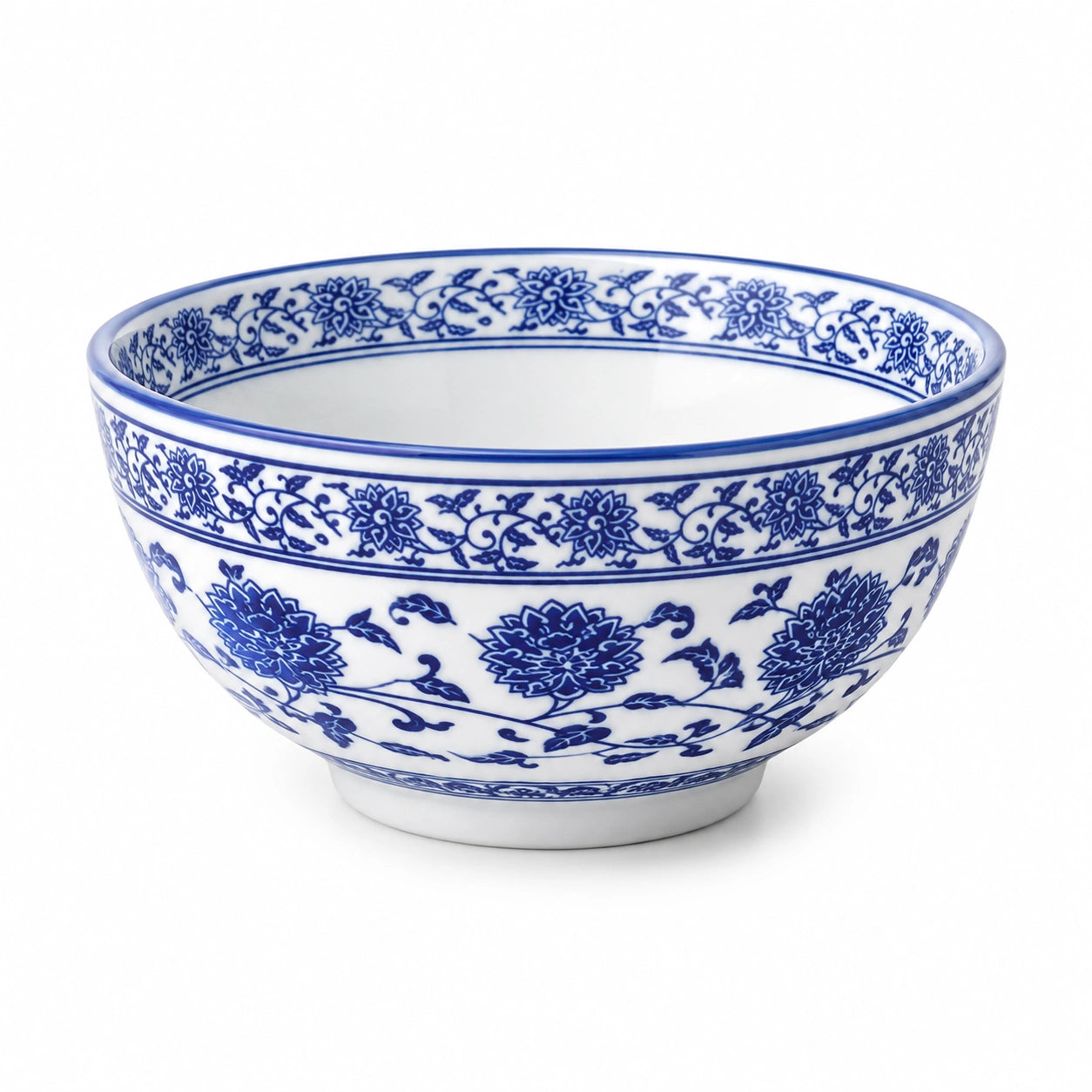 Schüssel 18 cm aus Porzellan in Weiß Blau mit Blumenmuster für Speisen
