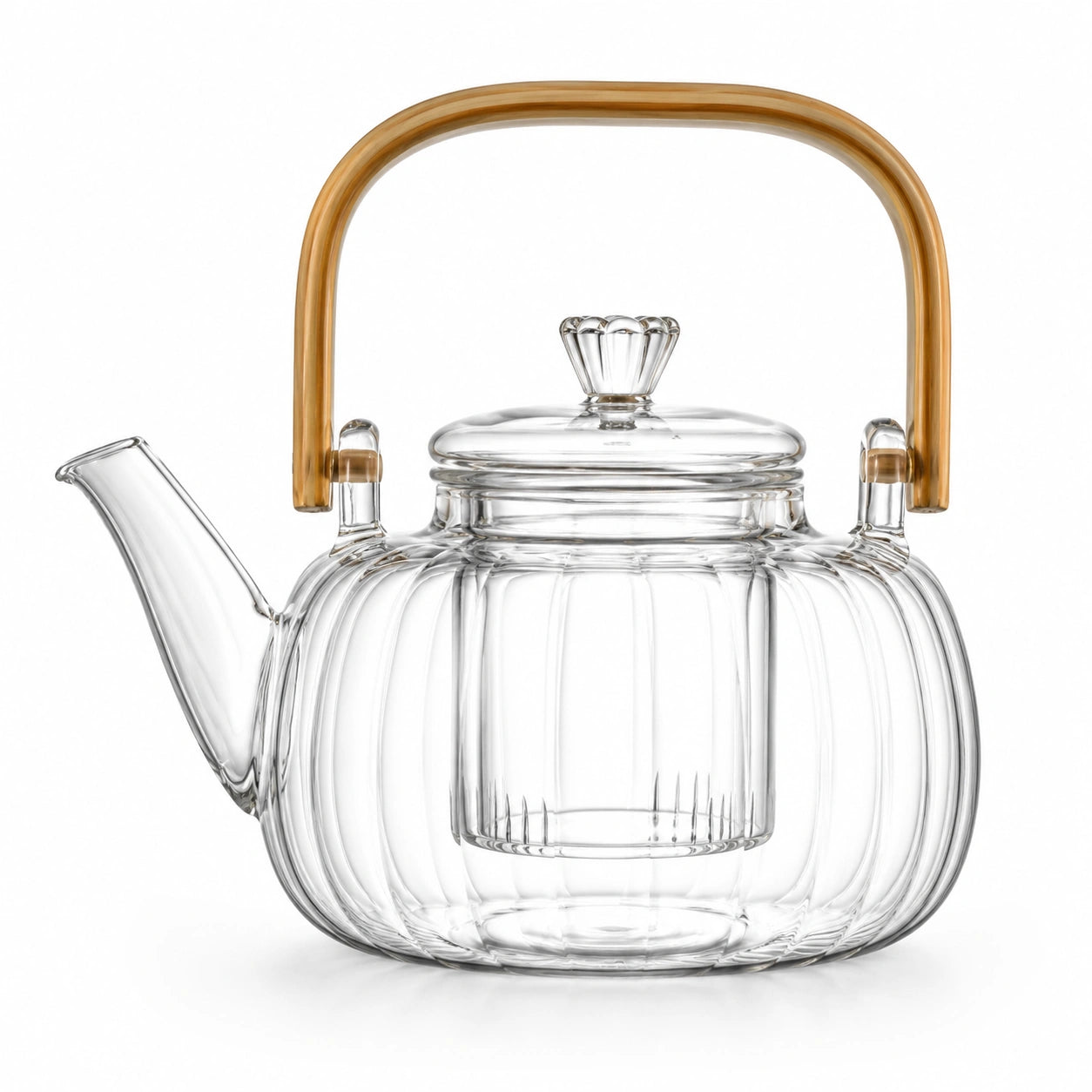 Glas-Teekanne 1000 ml transparent mit herausnehmbarem Glasfilter und Holzgriff