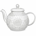 Glas-Teekanne 1000 ml transparent mit Deckel und Reliefdekor für losen Tee