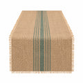 Tischläufer 180 x 33 cm gewebtes Textil beige grün gestreift mit Fransen