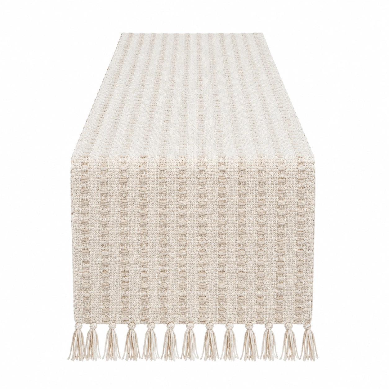 Tischläufer 180 x 33 cm in Creme aus gewebtem Textil mit Fransen