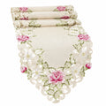 Tischläufer 180 x 40 cm aus Polyester in Creme Rosa Grün mit Blumenmuster und Spitzenrand
