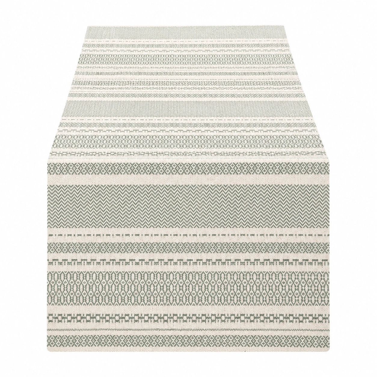 Tischläufer 180 x 40 cm aus Textilgewebe in Cremegrün mit geometrischem Muster