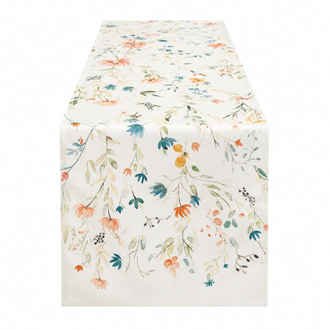 Tischläufer 180 x 33 cm aus Textilgewebe in Creme mit Blumenmuster