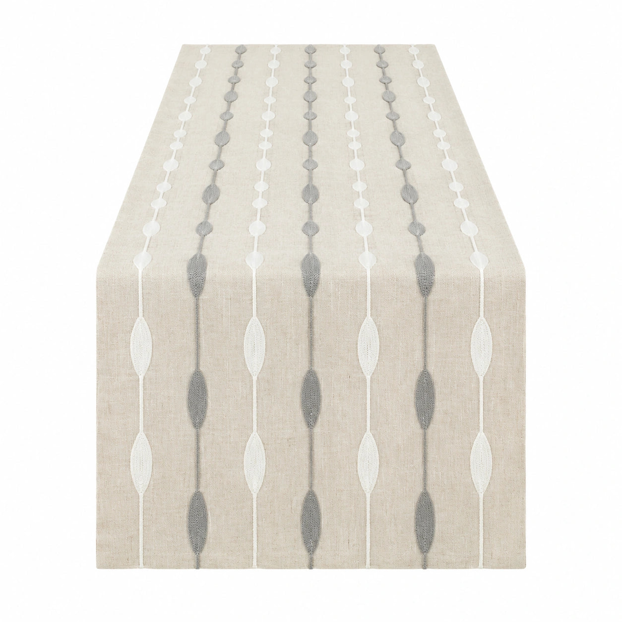 Tischläufer 180 x 33 cm Beige Grau mit gewebtem Blattmuster